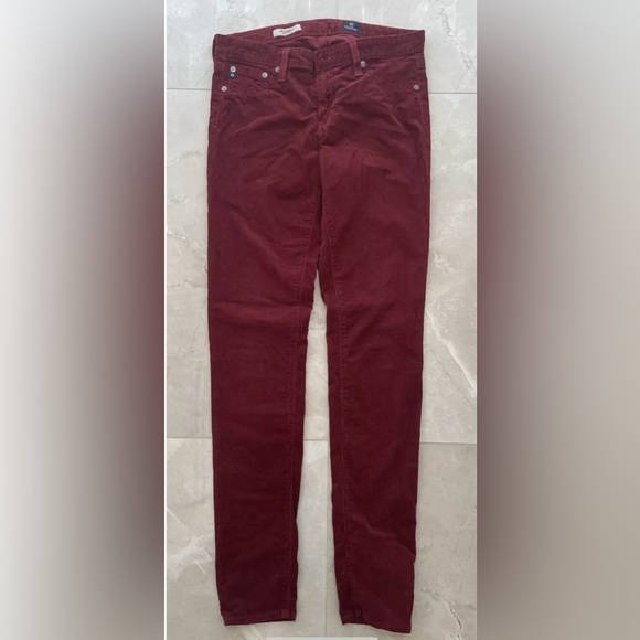 AG Adriano Goldschmied Jeans Womens 28R Burgundy Corduroy Legging Super Skinny - Picture 4 of 5